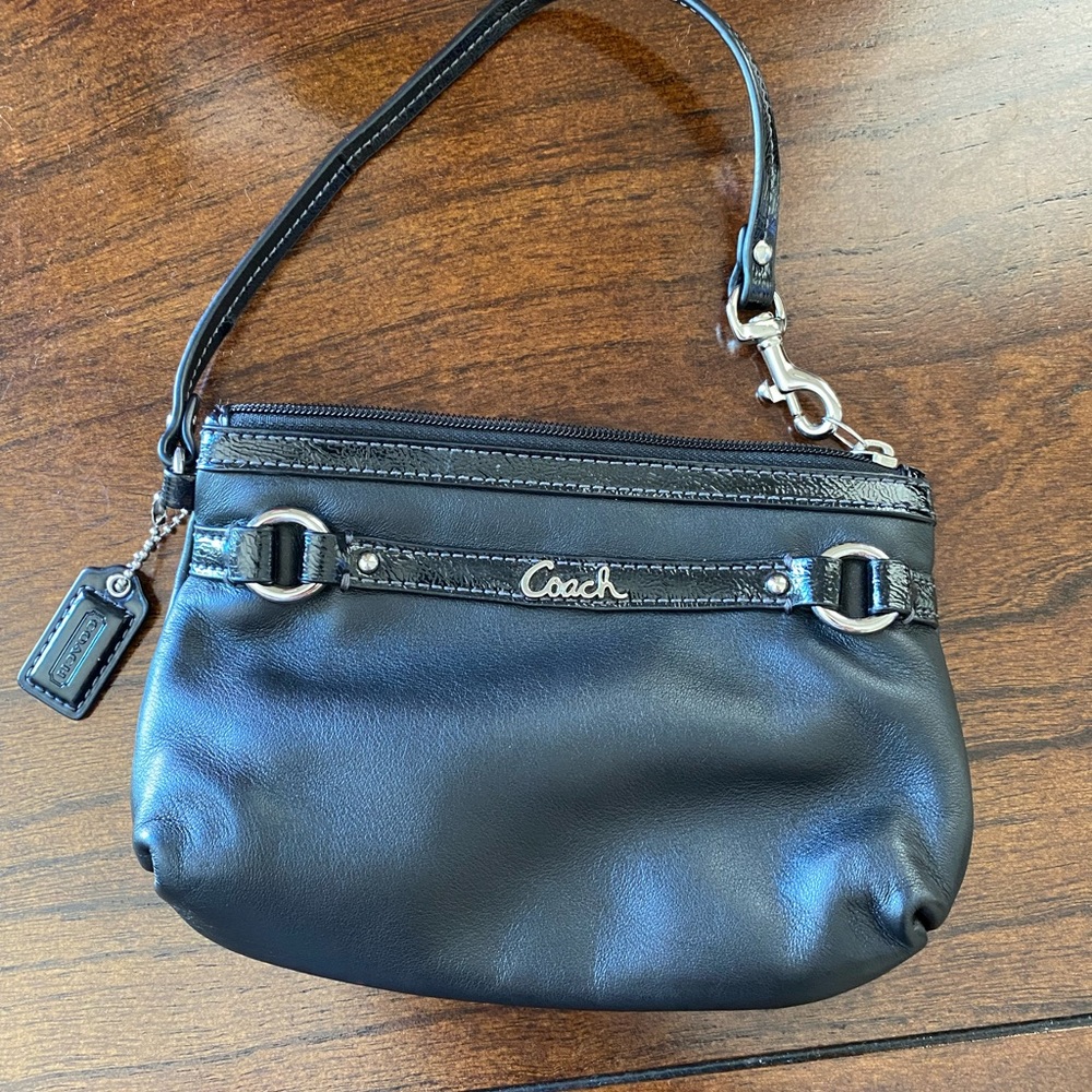 Coach black leather wristlet